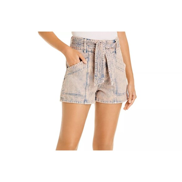 JOIE Pants - New Joie Women Edana Belted Pink Acid-Wash Cotton Denim Shorts High Rise Size 29